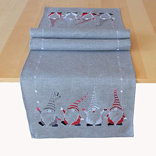 Tischwäsche mit Stickerei Motiv Wichtel Weihnachten Winter (40 x 140 cm, grau/bunt) von Raebel OHG