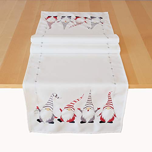 Tischwäsche mit Stickerei Motiv Wichtel Weihnachten Winter (40 x 140 cm, wollweiß/bunt) von Raebel OHG