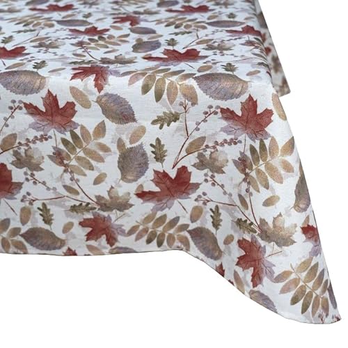 große Tischdecke Tischtuch Tafeltuch Druckdesign Blätter Allover mit Goldlurex in herblichen Tönen (130 x 170 cm) von Raebel OHG