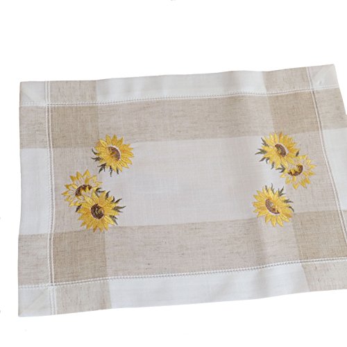 Decke - 35 x 50 cm ecru beige-bunt Stickerei ''Sonnenblumen'' von Raebel