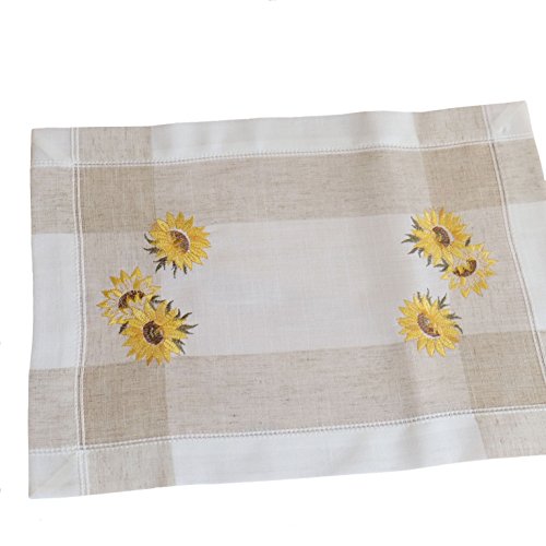 Decke - 35 x 50 cm ecru beige-bunt Stickerei ''Sonnenblumen'' Decke - 35 x 50 cm ecru beige-bunt Stickerei ''Sonnenblumen'' von Raebel OHG