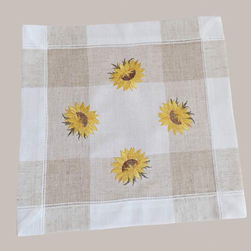 Decke quadratisch - 35 x 35 cm ecru/beige-bunt Stickerei ''Sonnenblumen'' von Raebel