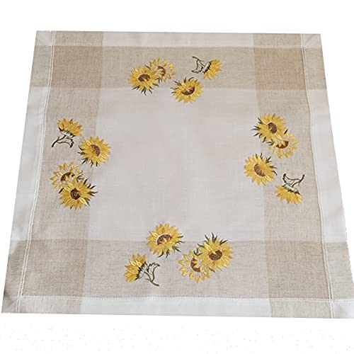 Decke quadratisch - 60 x 60 cm ecru beige-bunt Stickerei ''Sonnenblumen'' Decke quadratisch - 60 x 60 cm ecru beige-bunt Stickerei ''Sonnenblumen'' von Raebel OHG