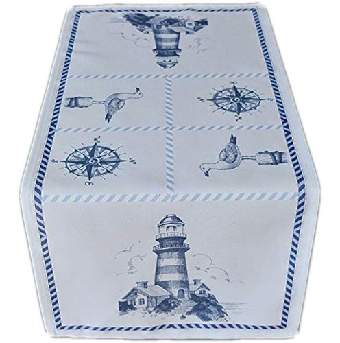 Raebel OHG Leuchtturm Tischdecke Maritim Decke Zierdecke Tischdeko Nautik Gartendecke 100% Polyester (40 x 90 cm Tischläufer) von Raebel OHG