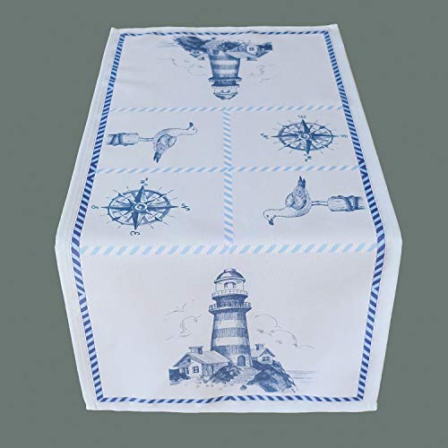 Raebel OHG Leuchtturm Tischdecke Maritim Decke Zierdecke Tischdeko Nautik Gartendecke 100% Polyester (85 x 85 cm Mitteldecke) von Raebel OHG