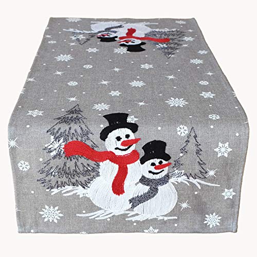 Raebel OHG , Polyester, Tischdecke Stickerei Schneemänner Mitteldecke Weihnachten Deko Weihnachtstischdecke (40 x 85 cm) von Raebel OHG