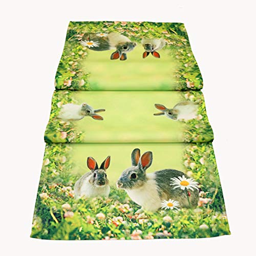 Tischdecke 85 x 85 cm Mitteldecke Ostern Tischdeko Frühling grün bunt Osterhasen Osterdekoration von Raebel OHG