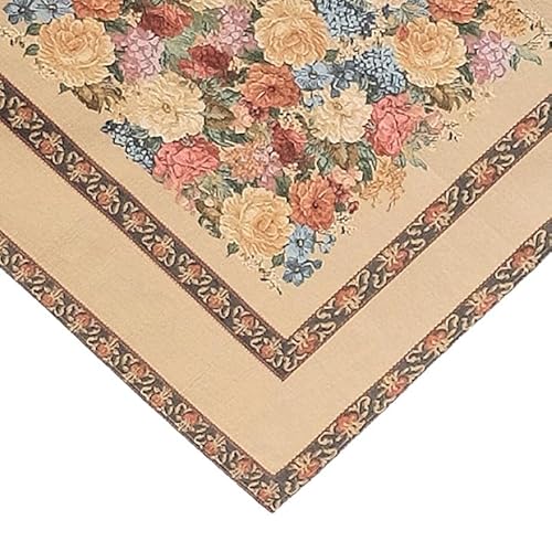 Tischdecke Gobelin Mitteldecke Eckig Rosen Hellbraun Bunt Landhaus Gobelindecke Gobelintischdecke (110 x 110 cm) von Raebel