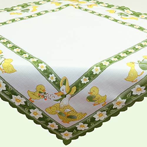 Tischdecke Mitteldecke Ente mit Küken weiß mit grünem Rand Osterdeko Ostern Ostertischdecke (40*90 cm) von Raebel
