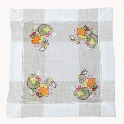 Tischdecke Mitteldecke Stickerei Hasenmädchen Ecru beige Leinenoptik Osterdeko Ostern Ostertischdecke (35*35 cm) von Raebel