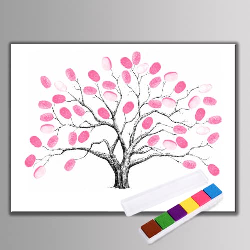 Raguso 4 Arten Fingerabdruckbaum ， Daumenabdruckbaum Leinwand Persönliche Hochzeitsgast Unterschrift Gemälde mit 6 Farben Tinte(HK001) von Raguso