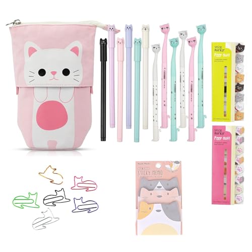 22-teiliges niedliches Katzen-Schreibwaren-Set, schöne Schreibwaren, 1 Canvas-Katzen-Teleskop-Tasche, 12 Gel-Tintenroller mit 0,5 mm Nachfüllung, 320 Notizen, Seitenflaggen, Index-Tabs, 5 22-teiliges niedliches Katzen-Schreibwaren-Set, schöne Schreibwaren, 1 Canvas-Katzen-Teleskop-Tasche, 12 Gel-Tintenroller mit 0,5 mm Nachfüllung, 320 Notizen, Seitenflaggen, Index-Tabs, 5 von Raheem