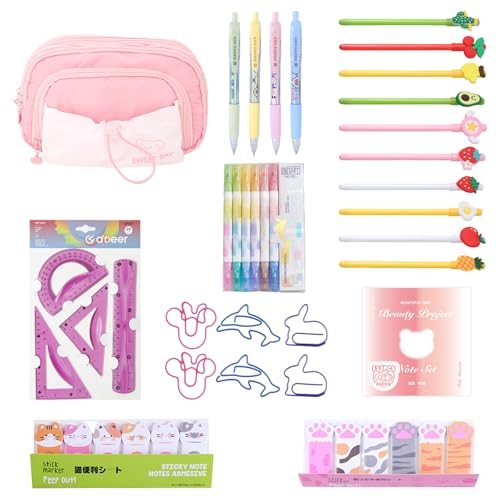 Niedliches Federmäppchen, schönes Schreibwaren-Set, 1 Leinwand, 3 Gel-Tintenroller mit 0,5 mm, 20 Nachfüllungen, 2 Radiergummis, 240 Notizen, Seitenflaggen, Index-Tabs, 6 Büroklammern, 1 Haftnotizen Niedliches Federmäppchen, schönes Schreibwaren-Set, 1 Leinwand, 3 Gel-Tintenroller mit 0,5 mm, 20 Nachfüllungen, 2 Radiergummis, 240 Notizen, Seitenflaggen, Index-Tabs, 6 Büroklammern, 1 Haftnotizen von Raheem
