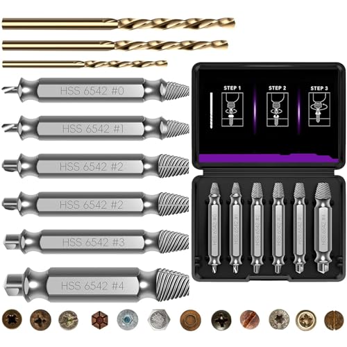 Schraubenausdreher- und Ausdreher-Bit-Set, beschädigte Schrauben, Ausdreher mit 3 Spiralbohrern, Schraubenausdreher-Set, HSS 6542 für abisolierte, verrostete und hartnäckige Schrauben, 9-teilig Schraubenausdreher- und Ausdreher-Bit-Set, beschädigte Schrauben, Ausdreher mit 3 Spiralbohrern, Schraubenausdreher-Set, HSS 6542 für abisolierte, verrostete und hartnäckige Schrauben, 9-teilig von Raheem