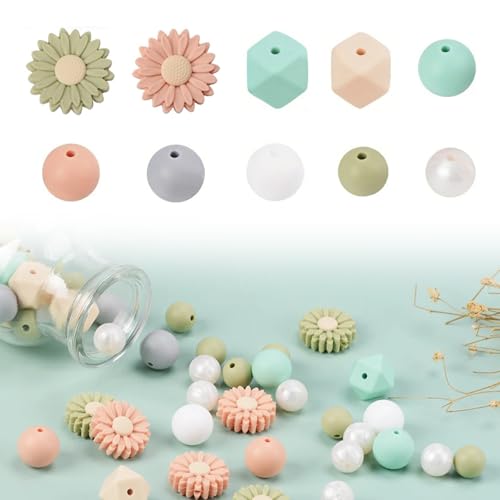 Raheem 56 Stück Silikonperlen, Rund Lose Bastelperlen mit Löchern, Bunt Gänseblümchen Silikonperlen, Perlen für Armbänder, DIY Schlüsselanhänger, Halsketten, Stifte Raheem 56 Stück Silikonperlen, Rund Lose Bastelperlen mit Löchern, Bunt Gänseblümchen Silikonperlen, Perlen für Armbänder, DIY Schlüsselanhänger, Halsketten, Stifte von Raheem