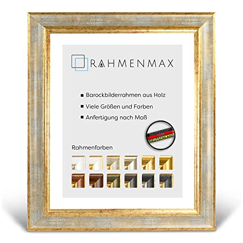 RahmenMax® Barock Bilderrahmen 30x40 cm Glarus zum Aufhängen/Vintage Bilderrahmen Maßanfertigung möglich/Posterrahmen aus Holz/Bilder Rahmen in Türkis-Gold mit Acrylglas/Puzzle Rahmen von RahmenMax
