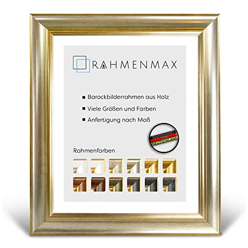 RahmenMax® Barock Bilderrahmen 40x50 cm Glarus zum Aufhängen/Vintage Bilderrahmen Maßanfertigung möglich/Posterrahmen aus Holz/Bilder Rahmen in Champagner-Glanz mit Acrylglas/Puzzle Rahmen von RahmenMax