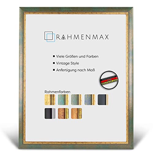 RahmenMax® Elsass Bilderrahmen 30x40 cm zum Aufhängen/Vintage Bilderrahmen Maßanfertigung möglich/Posterrahmen aus Holz/Bilder Rahmen in Grün-Gold mit Acrylglas/Puzzle Rahmen von RahmenMax