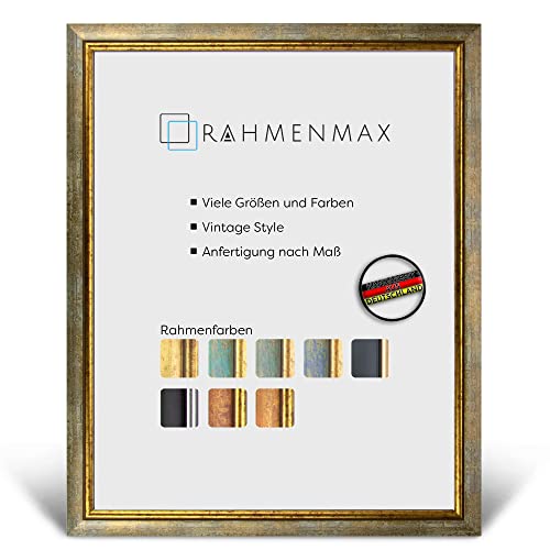 RahmenMax® Elsass Bilderrahmen 38x52 cm zum Aufhängen/Vintage Bilderrahmen Maßanfertigung möglich/Posterrahmen aus Holz/Bilder Rahmen in Türkis-Gold mit Acrylglas/Puzzle Rahmen von RahmenMax