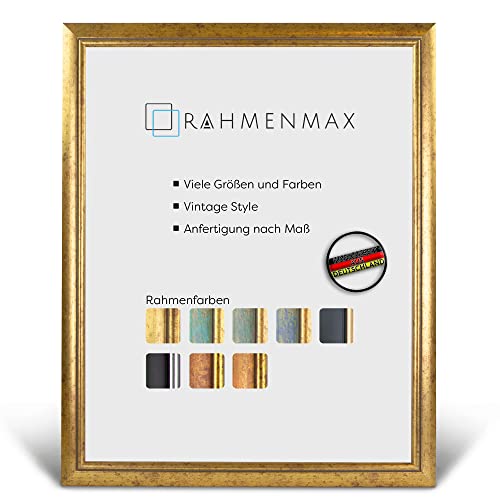 RahmenMax® Elsass Bilderrahmen 50x70 cm zum Aufhängen/Vintage Bilderrahmen Maßanfertigung möglich/Posterrahmen aus Holz/Bilder Rahmen in Gold mit Acrylglas/Puzzle Rahmen von RahmenMax