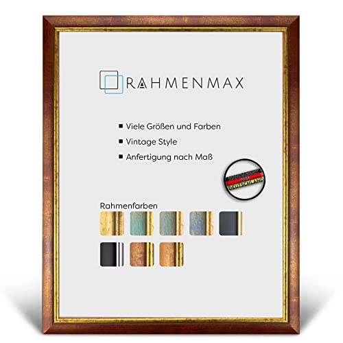 RahmenMax® Elsass Bilderrahmen 75x100 cm zum Aufhängen/Vintage Bilderrahmen Maßanfertigung möglich/Posterrahmen aus Holz/Bilder Rahmen in Rot-Gold mit Acrylglas/Puzzle Rahmen von RahmenMax