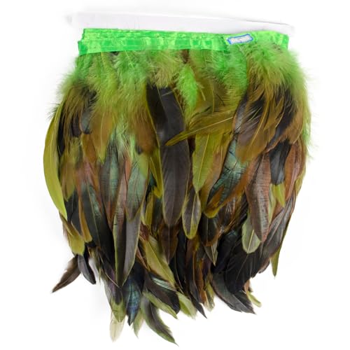 Raibertin Coque Rooster Hackle Feder Fransen Trim für Kostüm Handwerk Kleid Dekoration Hausschuhe Feder Trim Ribbon DIY Cape Schal Rock Halloween Karneval Kleidung Nähen Dekor (Grün) von Raibertin