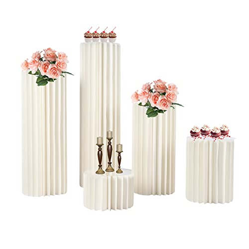 Railoxo Blumenständer Pappe Zylinder Hochzeit Tischdekoration einfach zu montieren robust inklusive Acrylplatte für Hochzeit und Party verschiedene Höhen (Weiß, 5 Stück) von Railoxo
