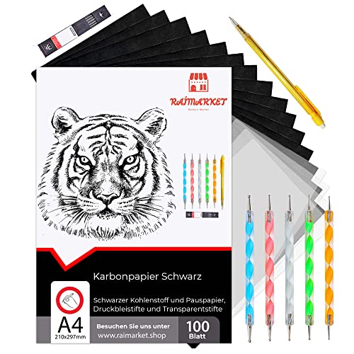 Raimarket 100 Blatt Schwarzes Kohlepapier Transferpapier | Zeichnen Von Entwürfen Mit Durchschlagpapier Pauspapier | Graphitpapier In Premium-qualität Carbon Paper von Raimarket