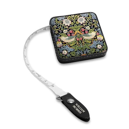 RainCaper William Morris Strawberry Thief Kompaktes einziehbares Maßband – tragbares, doppelseitiges Näh- und Bastelmesswerkzeug mit einfachem Druckknopf (150 cm) von RainCaper