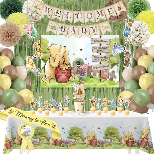 Winnie Puuh Babyparty Dekorationen - Luftballons, Hintergrund, Willkommen Baby Banner, Tischdecke, Kuchenaufsätze, Pompons, Schärpe & mehr - Klassische Pooh Babyparty Thema Party Dekor Winnie Puuh Babyparty Dekorationen - Luftballons, Hintergrund, Willkommen Baby Banner, Tischdecke, Kuchenaufsätze, Pompons, Schärpe & mehr - Klassische Pooh Babyparty Thema Party Dekor von RainMeadow