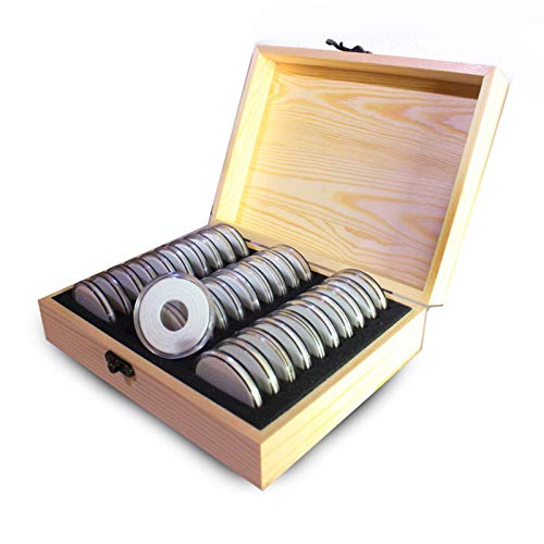 Rainai Aufbewahrungsbehälter Für Münzen Münzhüllen Münzaufbewahrungsbox, Münzhalter Mit Aufbewahrungsbox, Holzbox, 30 Fächer, for 20mm/25mm30mm/35mm40mm/ Commemorative Coins von Rainai