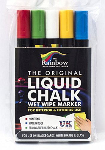 Kreidemarker Liquid Chalk Marker Pen 5 Pack Assorted - 5 mm Bullet Nib von RAINBOW CHALK MARKERS LTD