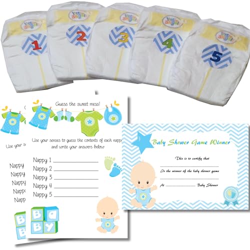 Dirty Nappy Babyparty-Spiel für 10, 20, 30 Spieler, für Mädchen und Jungen, neutraler Spielpreis (20 Spieler, Blau - Junge) von Rainbow Sensation
