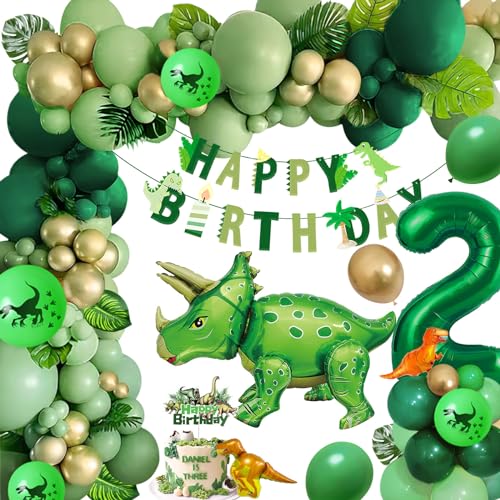 2. Geburtstag Junge Mädchen,Dino Geburtstagsdeko 2 Jahre Junge,Dinosaurier Geburtstag Deko,Grüne Luftballon Kindergeburtstag Deko 2 Jahr,Wild Two Deko Geburtstag für Kinder Deko von Rainllon