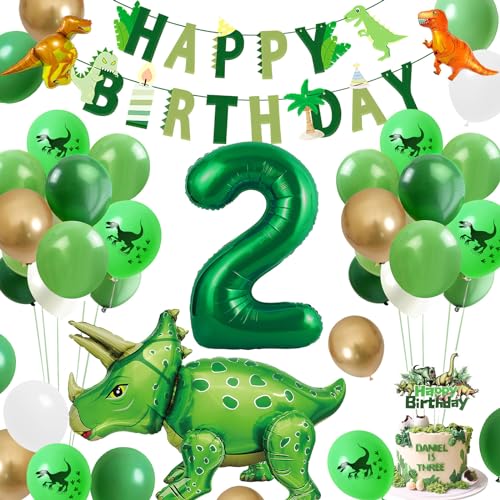 Dino Geburtstag Deko,Geburtstagsdeko 2 Jahr Jungen,Dinosaurier Kindergeburtstag Deko 2,Grüne Luftballons Geburtstag 2.Deko,Dino Folienballon für Dino Party Dekoration Dschungel Party Kinder Deko von Rainllon