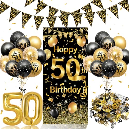 50 Geburtstag Deko,Rainllon 50. Geburtstag Männer Frauen,Konfetti Deko 50 Geburtstag,50. Geburtstag Deko Luftballons Schwarz Gold,Geburtstagsdeko 50 Jahre Lange Banner Hintergrund,50 Geburtstag Mann von Rainllon