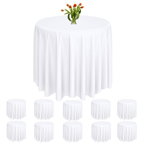 Rainmae Runde Kunststoff-Tischdecken, 213,4 cm, weiß, Party-Tischdecken, PEVA, wasserabweisend, Tischdecken für Hochzeit, Bankett, Partys, Geburtstage, Picknick, 10 Stück von Rainmae