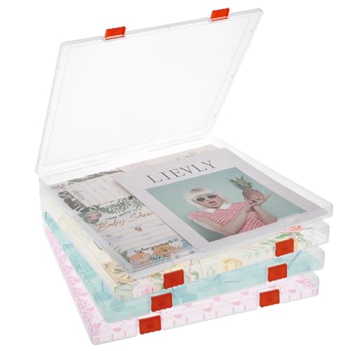 Rainmae Stapelbare Kunststoff-Aufbewahrungsbox für Sammelalben, 30,5 x 30,5 cm, für Bastelpapier, strukturierte Papiere, Aufbewahrungsbehälter für Brettspiele, Dokumente, Zeitschriften, Kunstbedarf (4 von Rainmae