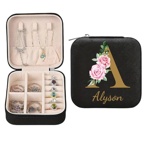 Rainsar Personalisierte Schmuckschatulle Personalisiert Reise Schmuckkästchen, Maßgeschneiderte Aufbewahrungsbox mit Ihre Initialen Namen und Geburtsblumen, Geschenk für Frauen und Mädchen Rainsar Personalisierte Schmuckschatulle Personalisiert Reise Schmuckkästchen, Maßgeschneiderte Aufbewahrungsbox mit Ihre Initialen Namen und Geburtsblumen, Geschenk für Frauen und Mädchen von Rainsar