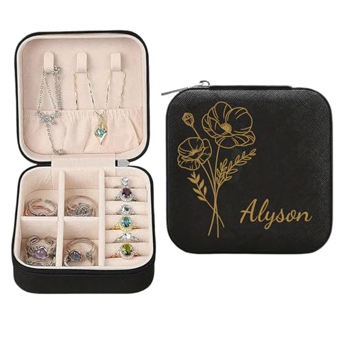 Rainsar Personalisierte Schmuckschatulle Personalisiert Reise Schmuckkästchen, Maßgeschneiderte Aufbewahrungsbox mit Ihre Initialen Namen und Geburtsblumen, Geschenk für Frauen und Mädchen Rainsar Personalisierte Schmuckschatulle Personalisiert Reise Schmuckkästchen, Maßgeschneiderte Aufbewahrungsbox mit Ihre Initialen Namen und Geburtsblumen, Geschenk für Frauen und Mädchen von Rainsar
