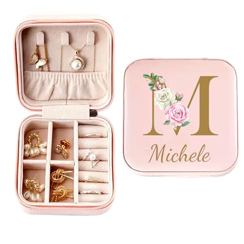 Rainsar Personalisierte Schmuckschatulle Personalisiert Reise Schmuckkästchen, Maßgeschneiderte Aufbewahrungsbox mit Ihre Initialen Namen und Geburtsblumen, Geschenk für Frauen und Mädchen Rainsar Personalisierte Schmuckschatulle Personalisiert Reise Schmuckkästchen, Maßgeschneiderte Aufbewahrungsbox mit Ihre Initialen Namen und Geburtsblumen, Geschenk für Frauen und Mädchen von Rainsar