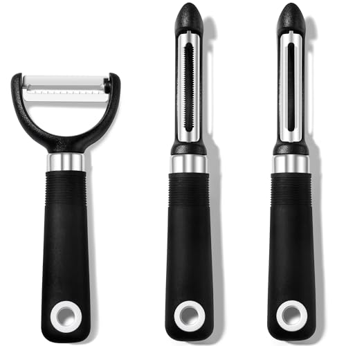 Rainspire 3-teiliges Schäler-Set, Premium Swivel Gemüseschäler, Küchenhelfer Apfelschäler Kartoffelschäler Gemüseschäler Obstschäler Spülmaschinenfest Küchenzubehör, Schwarz von Rainspire