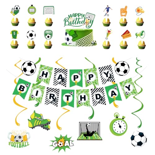 20 Stück Dekoration für Geburtstag, Fußball, Happy Birthday, Fußballbanner, Hängeetikett in Spiralform, Dekoration für Kuchen, Partydekorationen für Sport, Thema, Party Supplies Jungen von Rainway