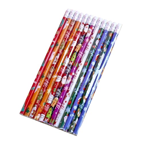 Rainway 36 Stück Weihnachtsbleistifte mit Radiergummi, 12 Stile, Cartoon, Schneemann, Weihnachtsmann, Rentier, Weihnachtsbaum, Set aus Holz, für Weihnachten, unten, Füllungen, Party, Geschenk von Rainway