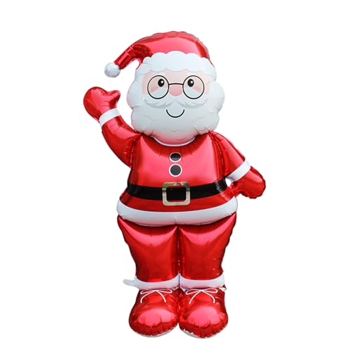 Weihnachtsmann Folienballon Stehender, XXL Großer Stehballon Nikolaus, 3D Weihnachtsmann Luftballons Weihnachtsdeko, Stehend Aluminiumfolie Ballon für Weihnachten Party Deko von Rainway