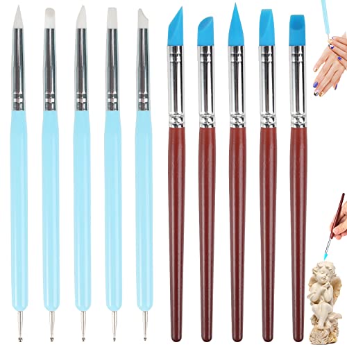 10 Stück Fondant Modellierwerkzeug Ton Silikon Werkzeug Set,Modelier Bastel Clay Werkzeuge Sculpting Tools,Fondant Werkzeug Dotting Tool Gummi Malerei Pinsel für Keramik Skulptur Malerei Nail Art von Rairsky