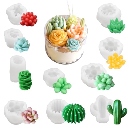10 Stück Sukkulenten Silikonformen Gießformen Set, Silikonformen Kerzen, Silikonformen Kaktus, 3D Sukkulente Kaktus Silikonform, Kerzen Formen für Aromatherapie Kerzen Herstellung, Epoxidharzformen 10 Stück Sukkulenten Silikonformen Gießformen Set, Silikonformen Kerzen, Silikonformen Kaktus, 3D Sukkulente Kaktus Silikonform, Kerzen Formen für Aromatherapie Kerzen Herstellung, Epoxidharzformen von Rairsky