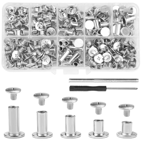 220 Pcs (110 Set) Chicago Schrauben, Buchschrauben 4 Sizes, Buchbinderschrauben, Gürtelschrauben Mit Montagewerkzeug, Schraubnieten Geeignet für DIY-Bücher, Scrapbooking, Leder, Kleidung Binden 220 Pcs (110 Set) Chicago Schrauben, Buchschrauben 4 Sizes, Buchbinderschrauben, Gürtelschrauben Mit Montagewerkzeug, Schraubnieten Geeignet für DIY-Bücher, Scrapbooking, Leder, Kleidung Binden von Rairsky