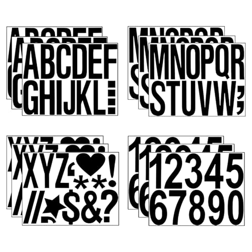 12 Blatt Buchstaben Zahlen Aufkleber, 10cm Selbstklebende Buchstaben Groß, Vinyl Alphabet Wasserfeste, Klebebuchstaben Schwarz für Bastelarbeiten im Freien Schilder Briefkästen von Rairsky