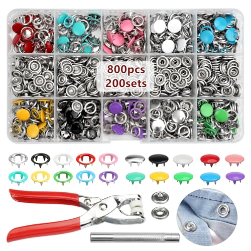 200 Sets Druckknöpfe Metall mit Zange Druckknopf Set mit Feste Knöpfe Werkzeug Jersey Zange Druckknöpfe Ohne Nähen für DIY-Kleidung, Baby-Kinderkleidung, Kleidungsreparatur, 9,5 mm, 10 Farben 200 Sets Druckknöpfe Metall mit Zange Druckknopf Set mit Feste Knöpfe Werkzeug Jersey Zange Druckknöpfe Ohne Nähen für DIY-Kleidung, Baby-Kinderkleidung, Kleidungsreparatur, 9,5 mm, 10 Farben von Rairsky